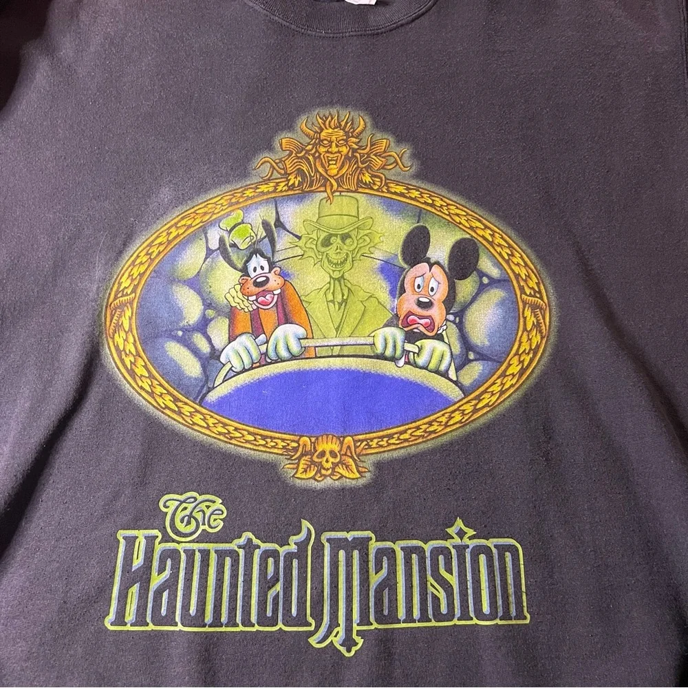 Disney Haunted Mansion Vintage RARE Crewneck Sweater - Black Large Glow in Dark - Picture 2 of 12